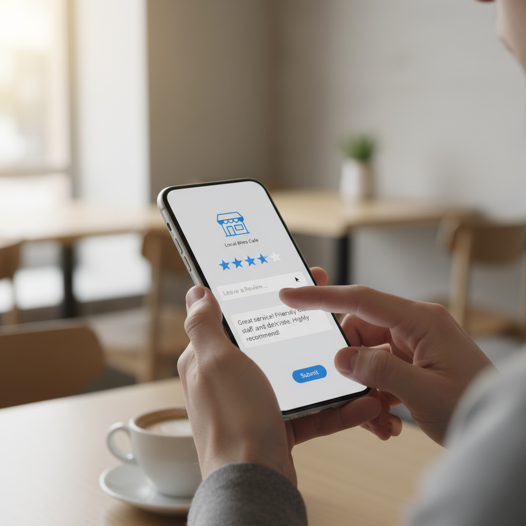 Kunde gibt Bewertung via Smartphone ab